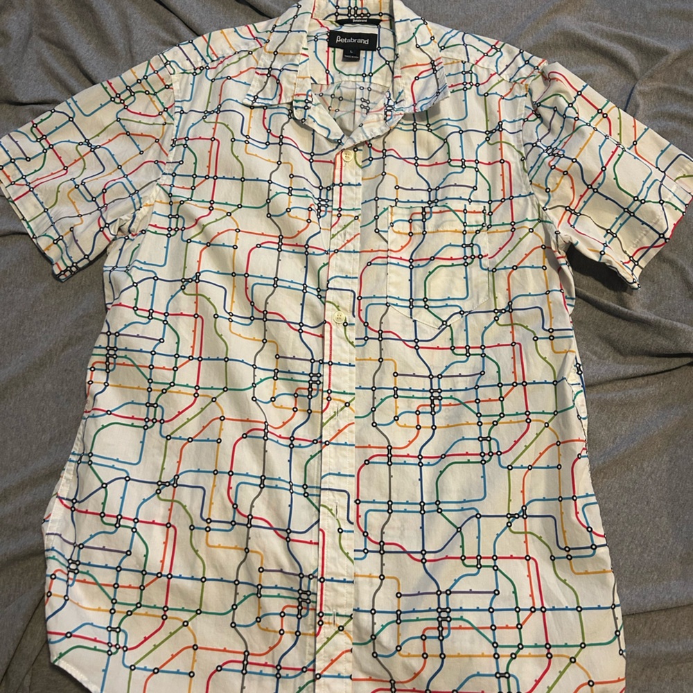 Betabrand subway map shirt men’s size large, EUC